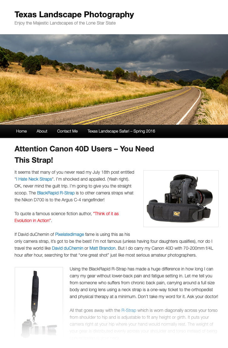BlackRapid Strap Fixes Chronic Back Pain Issues with Photographer – Texas Landscape Photography Reviews 1 BlackRapid Strap Fixes Chronic Back Pain Issues with Photographer – Texas Landscape Photography Reviews 1