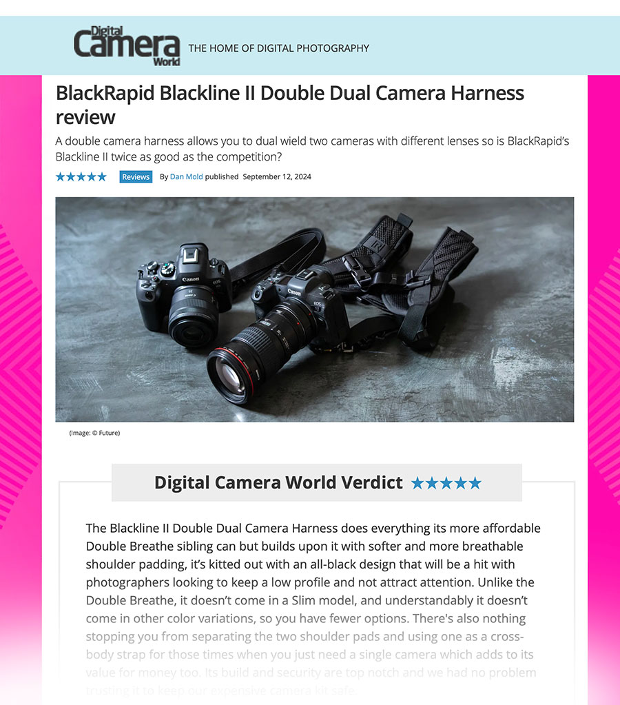 Digital Camera World Awards 5 Stars to BLACKRAPID BlackLine II (Double Camera Harness) 1